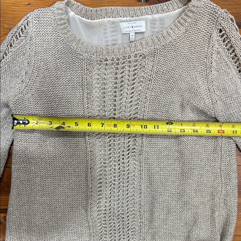 Lucky Brand Taupe Knit Sweater with Sheer Hem Size Medium - Picture 5 of 12